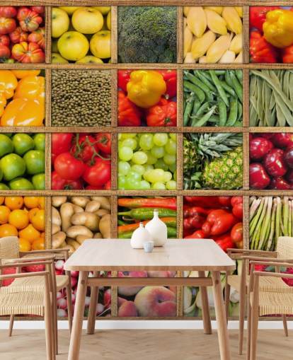 red and green fruit and vegetable wallpaper mural called Fruit and Vegetable Collection for kitchens and restaurants red and green fruit and vegetable wallpaper mural called Fruit and Vegetable Collection for kitchens and restaurants