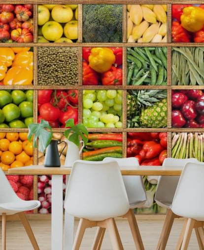 red and green fruit and vegetable wallpaper mural called Fruit and Vegetable Collection for kitchens and restaurants