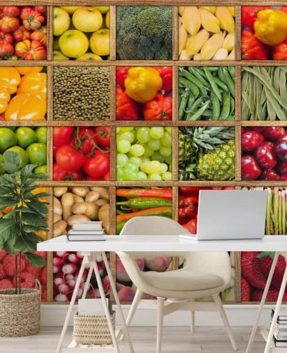 rød og grønn frukt- og grønnsakstapet veggmaleri kalt Fruit and Vegetable Collection for kjøkken og restauranter
