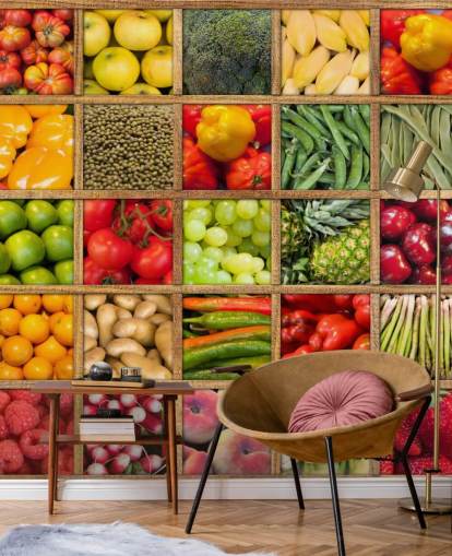 red and green fruit and vegetable wallpaper mural called Fruit and Vegetable Collection for kitchens and restaurants red and green fruit and vegetable wallpaper mural called Fruit and Vegetable Collection for kitchens and restaurants
