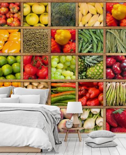 rød og grønn frukt- og grønnsakstapet veggmaleri kalt Fruit and Vegetable Collection for kjøkken og restauranter