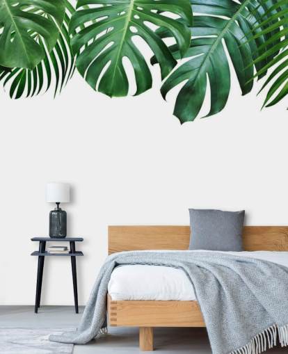 papier peint vert monstera et feuilles de palmier