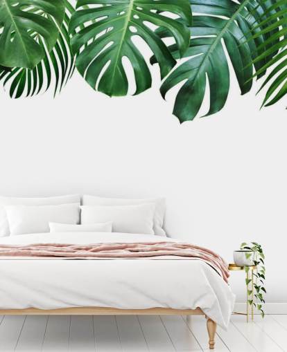 papel pintado de hojas de palmera y monstera verde