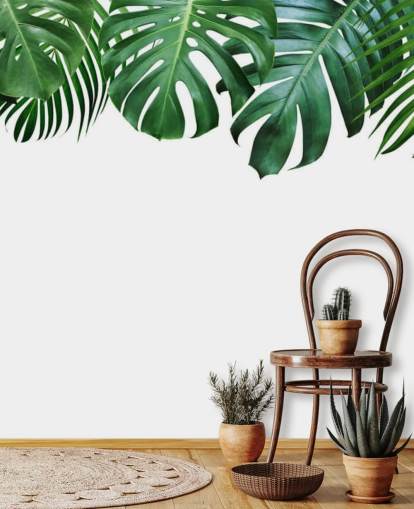 green monstera and palm leaves wallpaper green monstera and palm leaves wallpaper