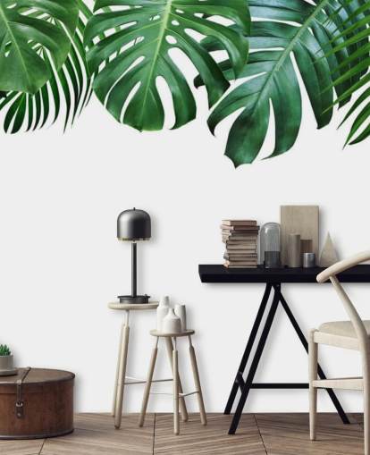 green monstera and palm leaves wallpaper green monstera and palm leaves wallpaper