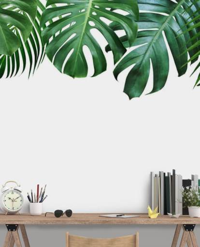 groen monstera en palmbladeren behang