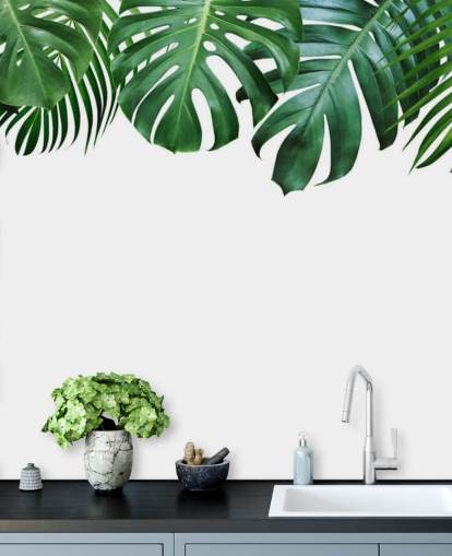 papel de parede verde monstera e folhas de palmeira