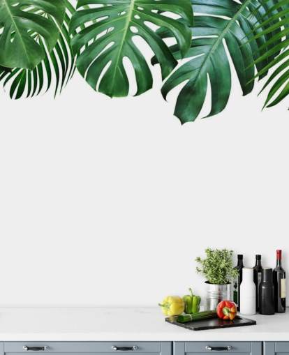 green monstera and palm leaves wallpaper green monstera and palm leaves wallpaper