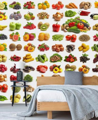 Decorazione murale con collezione di frutta e verdura