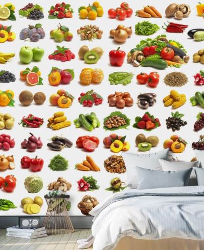 Muurschildering voor fruit- en groentecollectie