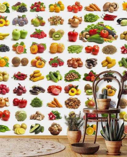 Mural de pared Colección de frutas y verduras Mural de pared Colección de frutas y verduras