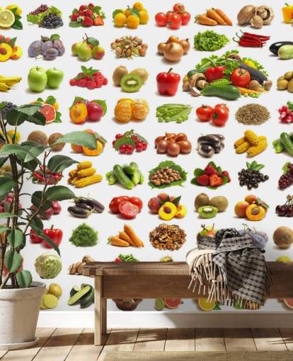 Mural de pared Colección de frutas y verduras Mural de pared Colección de frutas y verduras