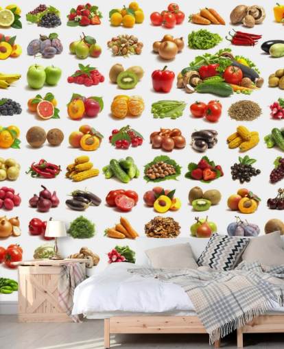 Decorazione murale con collezione di frutta e verdura