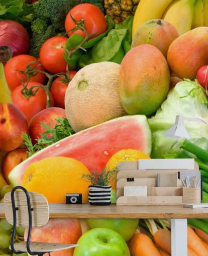 Murual de pared Montón de frutas y verduras