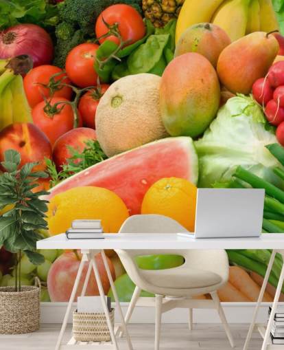 Decorazione murale con mucchio di frutta e verdura Decorazione murale con mucchio di frutta e verdura