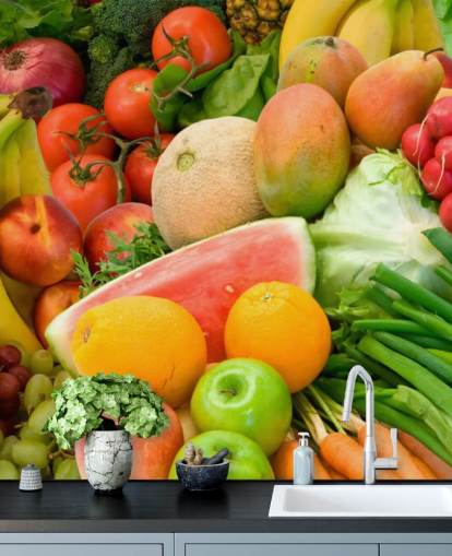 Murual de pared Montón de frutas y verduras