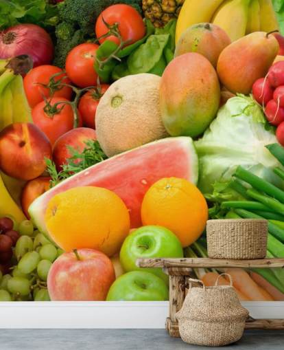 Murual de pared Montón de frutas y verduras Murual de pared Montón de frutas y verduras