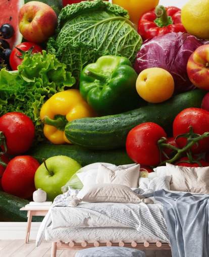 Mural de pared frutas y verduras de colores