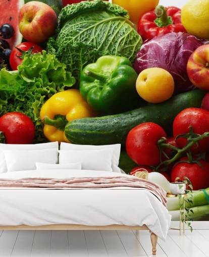 Mural de pared frutas y verduras de colores Mural de pared frutas y verduras de colores