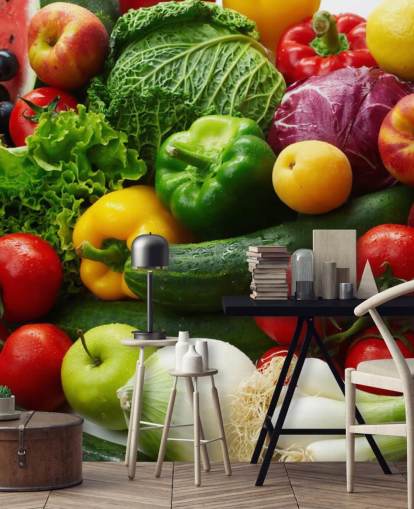 Mural de pared frutas y verduras de colores Mural de pared frutas y verduras de colores