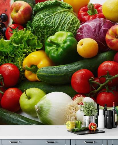 Mural de pared frutas y verduras de colores