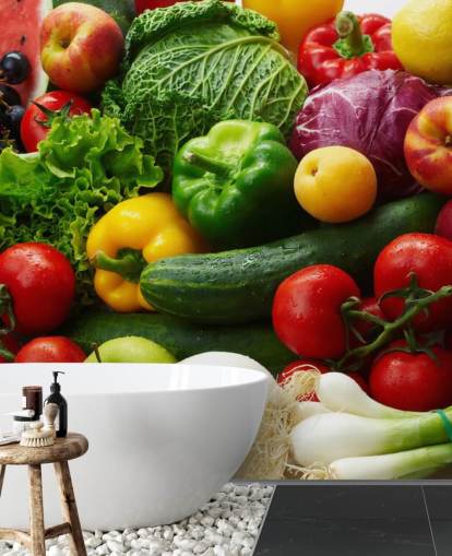 Mural de pared frutas y verduras de colores