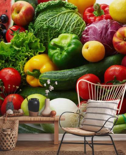 Mural de pared frutas y verduras de colores