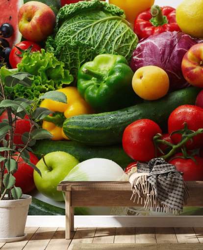 Mural de pared frutas y verduras de colores Mural de pared frutas y verduras de colores