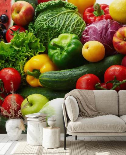 Mural de pared frutas y verduras de colores