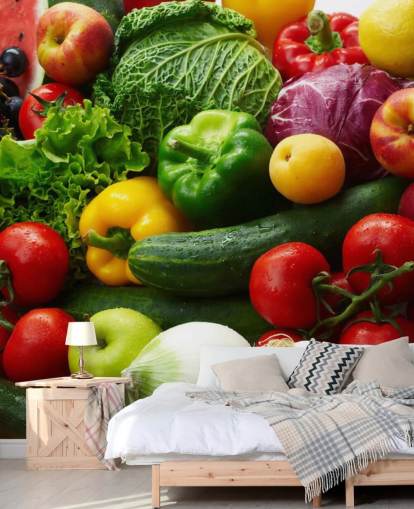 Mural de pared frutas y verduras de colores