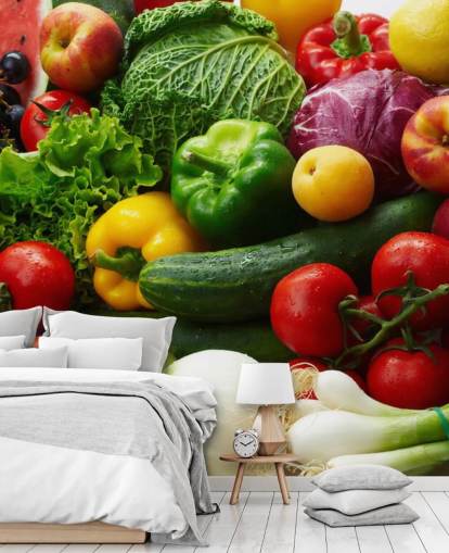 Decorazione murale colorata con frutta e verdura