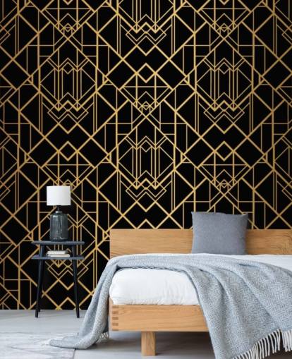sort og guldfarvet art deco tapet