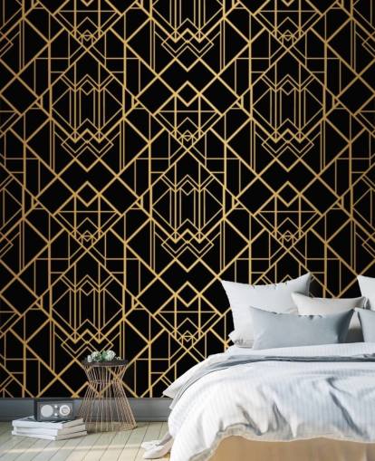 svart og gullfarget art deco tapet