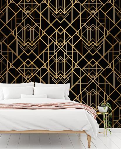 black and gold coloured art deco wallpaper
