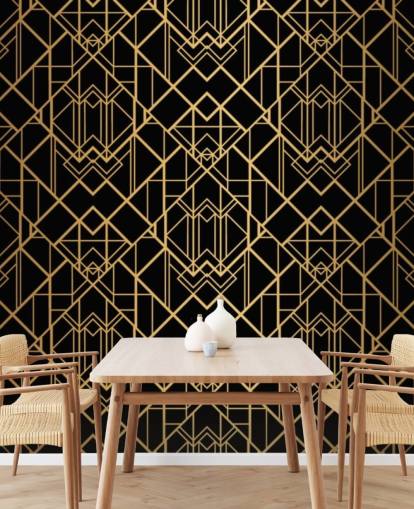 black and gold colored art deco wallpaper