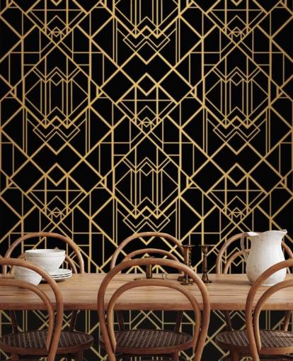 papel pintado art deco de color negro y dorado