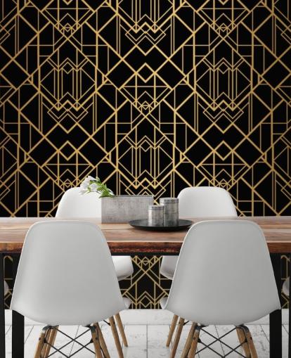 papel pintado art deco de color negro y dorado papel pintado art deco de color negro y dorado