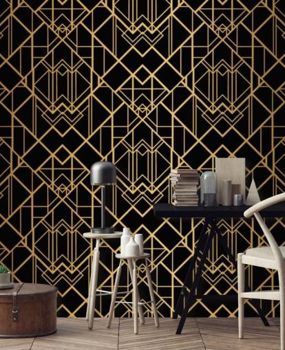 black and gold colored art deco wallpaper