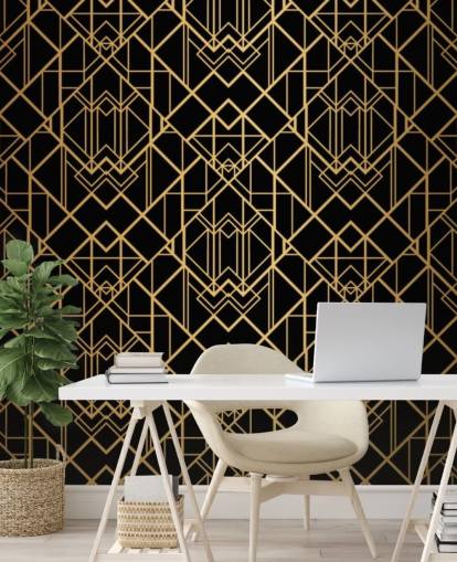 papel pintado art deco de color negro y dorado