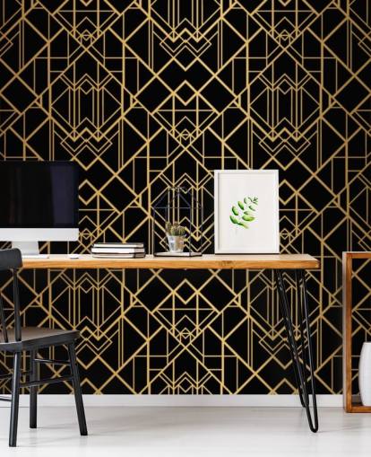 black and gold colored art deco wallpaper