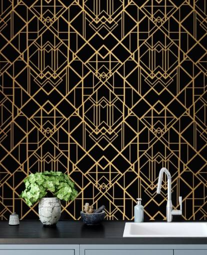 schwarz-goldfarbene Art-Deco-Tapete
