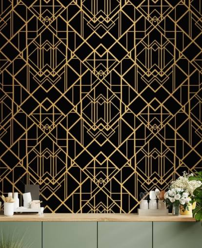 black and gold colored art deco wallpaper
