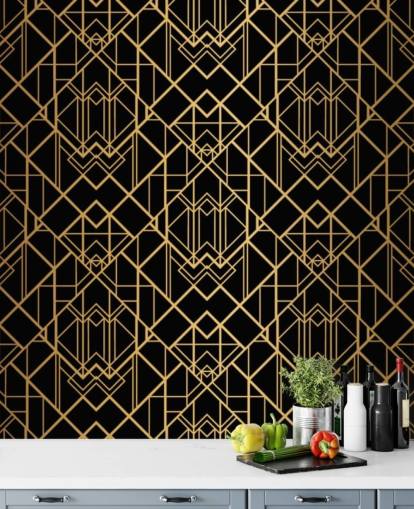 papel pintado art deco de color negro y dorado papel pintado art deco de color negro y dorado
