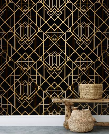 sort og guldfarvet art deco tapet