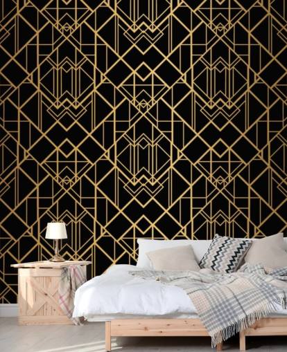 black and gold colored art deco wallpaper