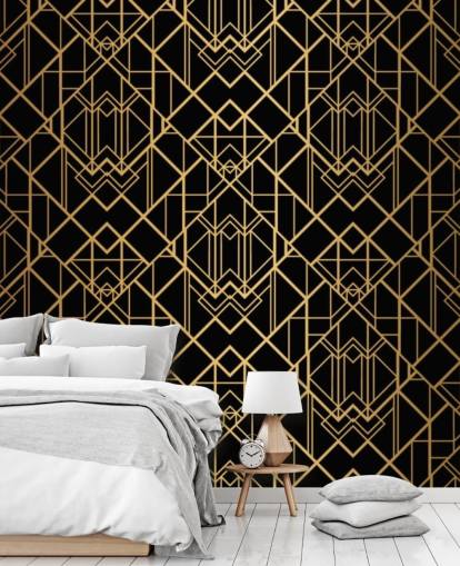 black and gold colored art deco wallpaper