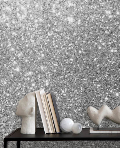 Papier peint à paillettes gris