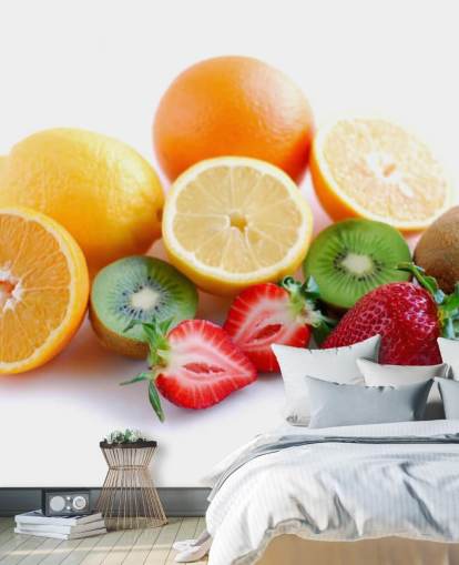 Sliced Fruit on White Background Wall Mural