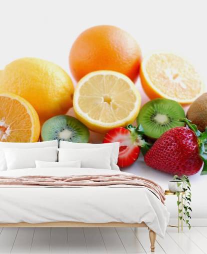 Sliced Fruit on White Background Wall Mural