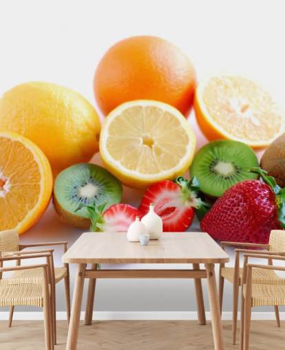 Sliced Fruit on White Background Wall Mural